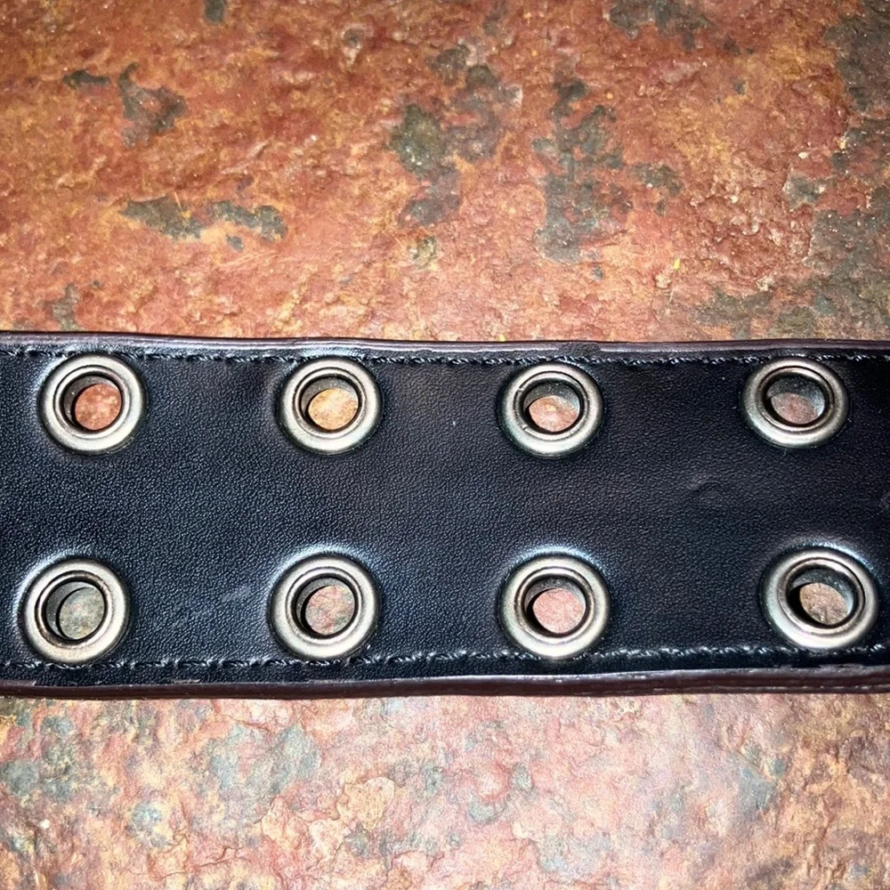 Reversible Brown/Black Leather Belt with Metal Studs and Silver‎ Buckle